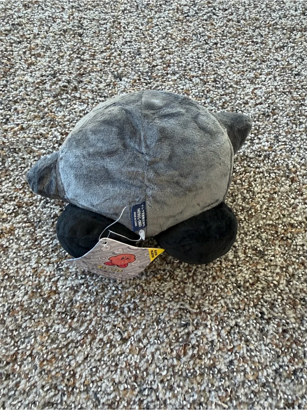 Kirby Gray Angry Face Plush Black Feet Embroidered Soft Toy With Tags